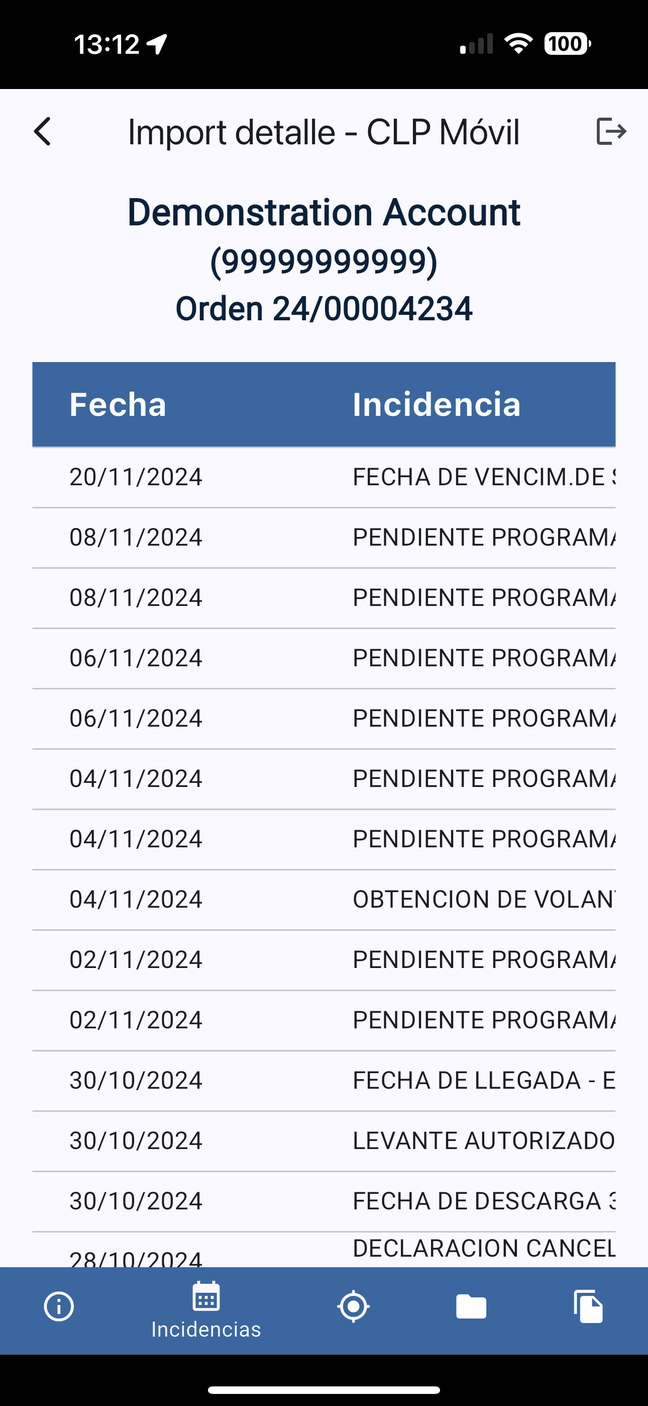 Incidencias Screen